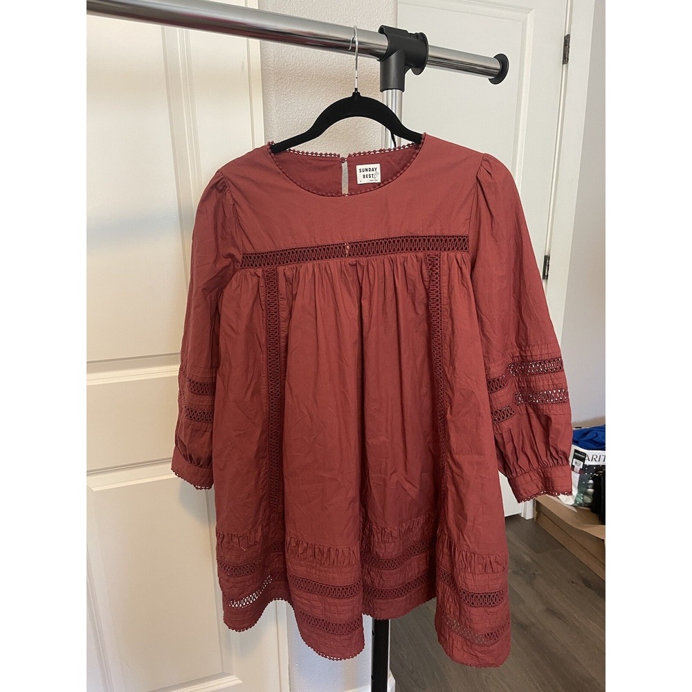 sunday best carmela dress SZ XS Aritzia embroidery Boho Mini Long Sleeve